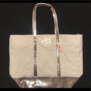 Victoria’s Secret Tote White w/ Gold Sequins